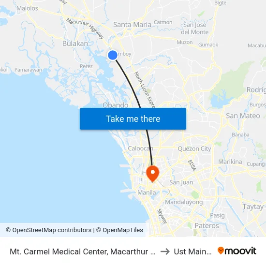 Mt. Carmel Medical Center, Macarthur Highway, Bocaue, Bulacan to Ust Main Building map