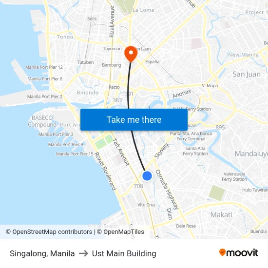 Singalong, Manila to Ust Main Building map