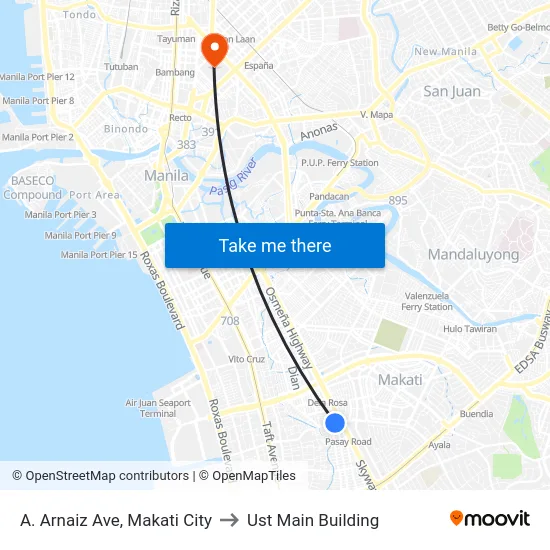 A. Arnaiz Ave, Makati City to Ust Main Building map