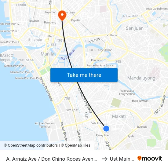 A. Arnaiz Ave / Don Chino Roces Avenue Intersection, Makati City to Ust Main Building map