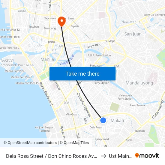 Dela Rosa Street / Don Chino Roces Avenue Intersection, Makati City to Ust Main Building map