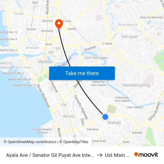 Ayala Ave / Senator Gil Puyat Ave Intersection, Makati City to Ust Main Building map