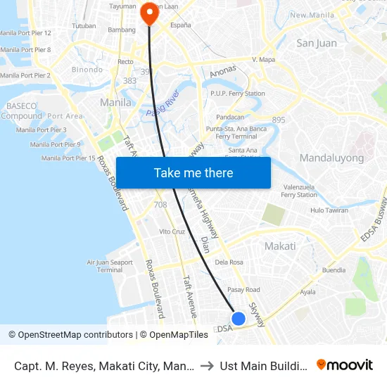 Capt. M. Reyes, Makati City, Manila to Ust Main Building map