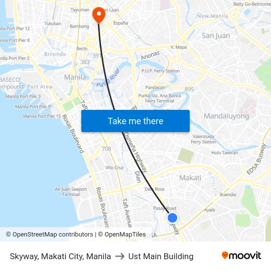 Skyway, Makati City, Manila to Ust Main Building map