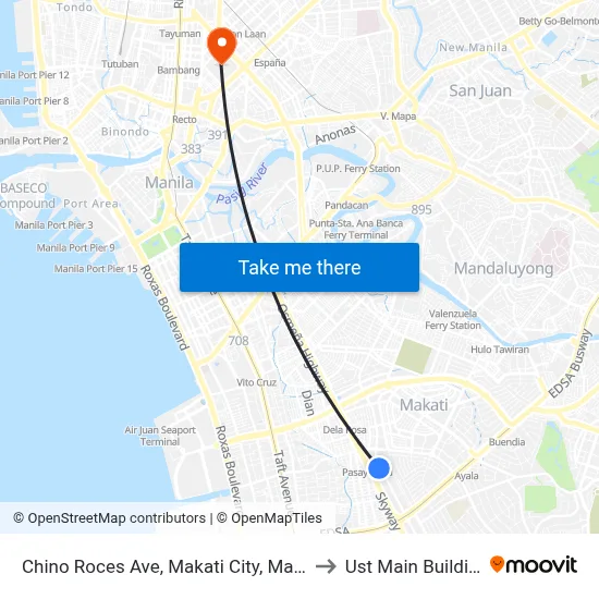 Chino Roces Ave, Makati City, Manila to Ust Main Building map