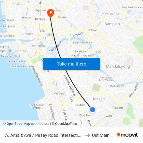 A. Arnaiz Ave / Pasay Road Intersection, Makati City, Manila to Ust Main Building map