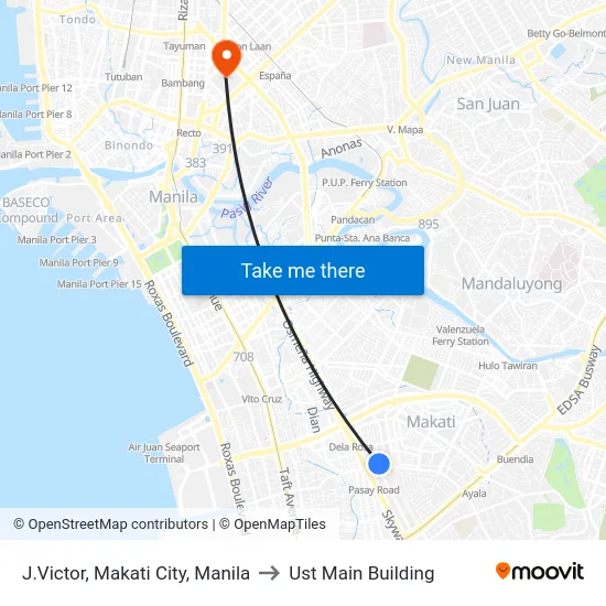 J.Victor, Makati City, Manila to Ust Main Building map