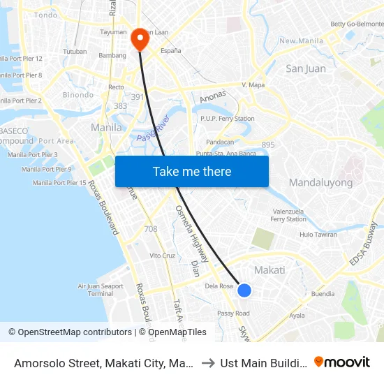 Amorsolo Street, Makati City, Manila to Ust Main Building map