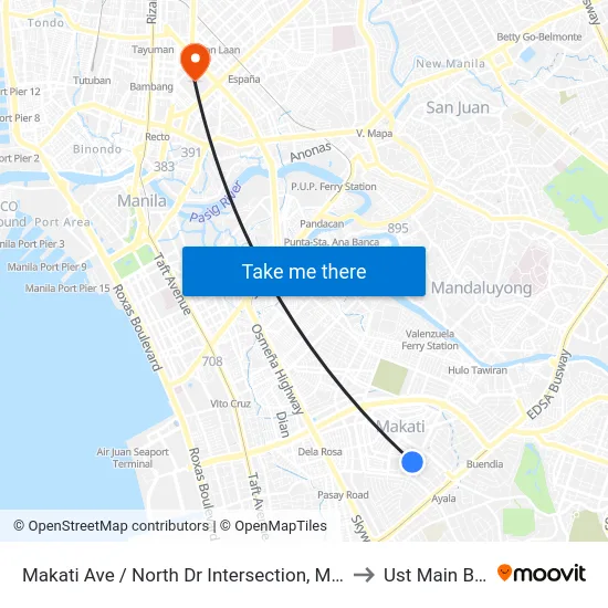 Makati Ave / North Dr Intersection, Makati City, Manila to Ust Main Building map
