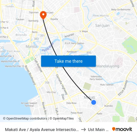 Makati Ave / Ayala Avenue Intersection, Makati City, Manila to Ust Main Building map