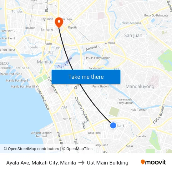 Ayala Ave, Makati City, Manila to Ust Main Building map
