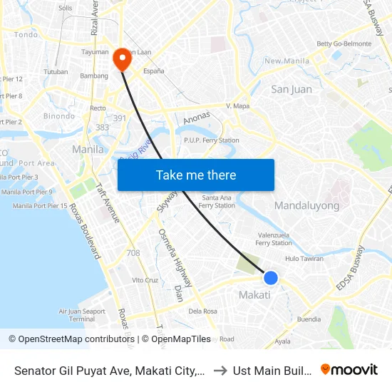 Senator Gil Puyat Ave, Makati City, Manila to Ust Main Building map