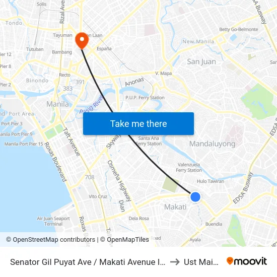Senator Gil Puyat Ave / Makati Avenue Intersection, Makati City, Manila to Ust Main Building map