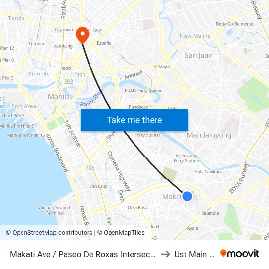 Makati Ave / Paseo De Roxas Intersection, Makati City, Manila to Ust Main Building map