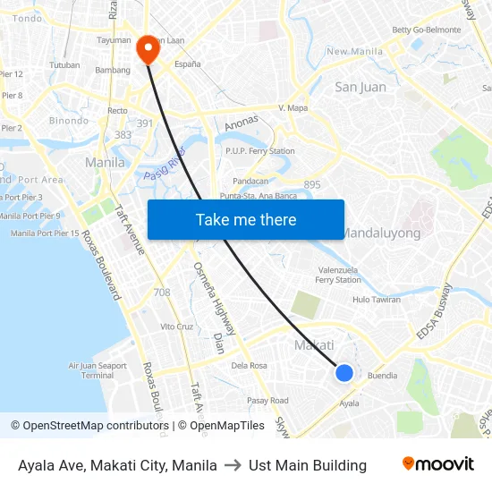 Ayala Ave, Makati City, Manila to Ust Main Building map