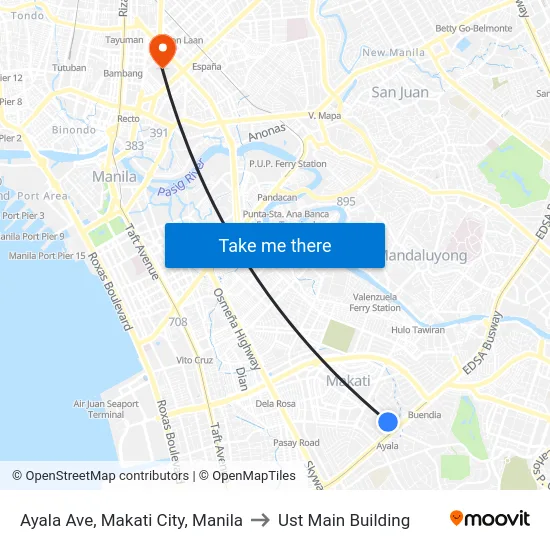 Ayala Ave, Makati City, Manila to Ust Main Building map