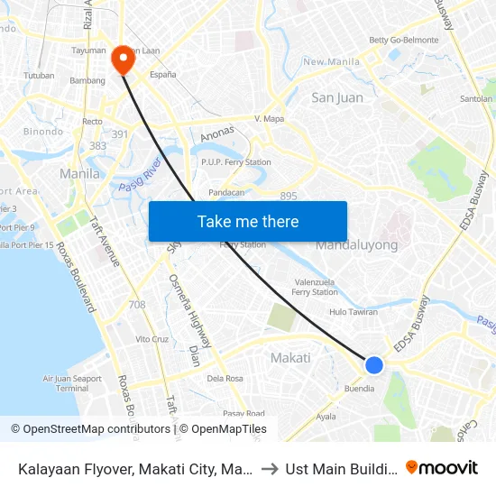 Kalayaan Flyover, Makati City, Manila to Ust Main Building map
