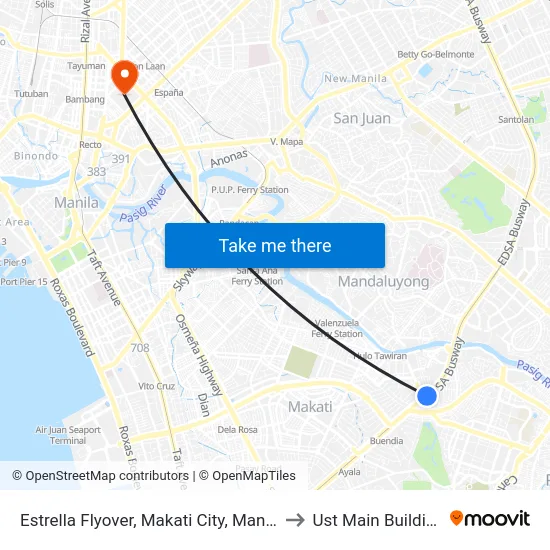 Estrella Flyover, Makati City, Manila to Ust Main Building map