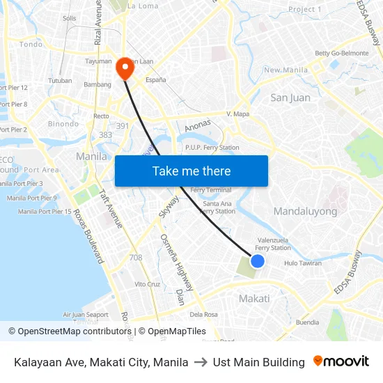 Kalayaan Ave, Makati City, Manila to Ust Main Building map