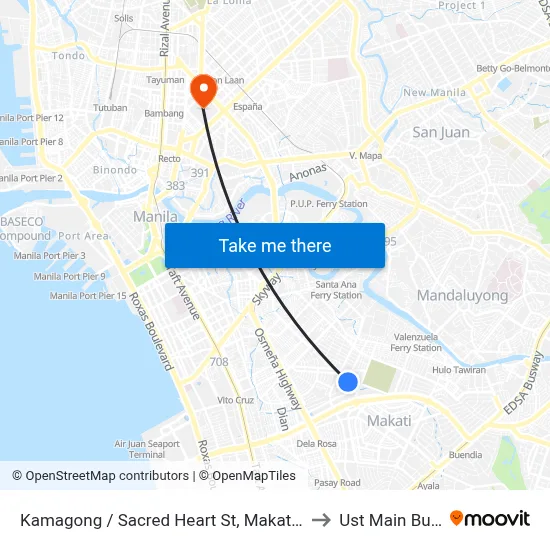 Kamagong / Sacred Heart St, Makati City, Manila to Ust Main Building map