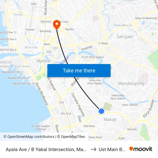 Ayala Ave / B Yakal Intersection, Makati City, Manila to Ust Main Building map