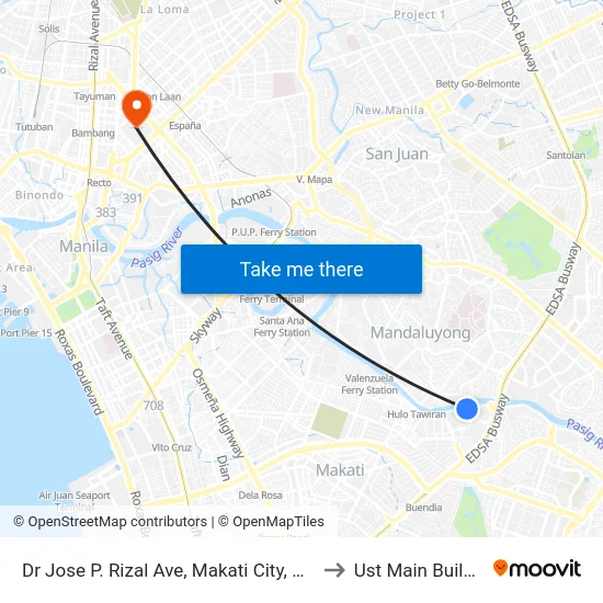 Dr Jose P. Rizal Ave, Makati City, Manila to Ust Main Building map