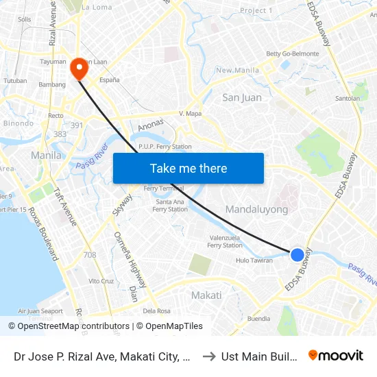 Dr Jose P. Rizal Ave, Makati City, Manila to Ust Main Building map