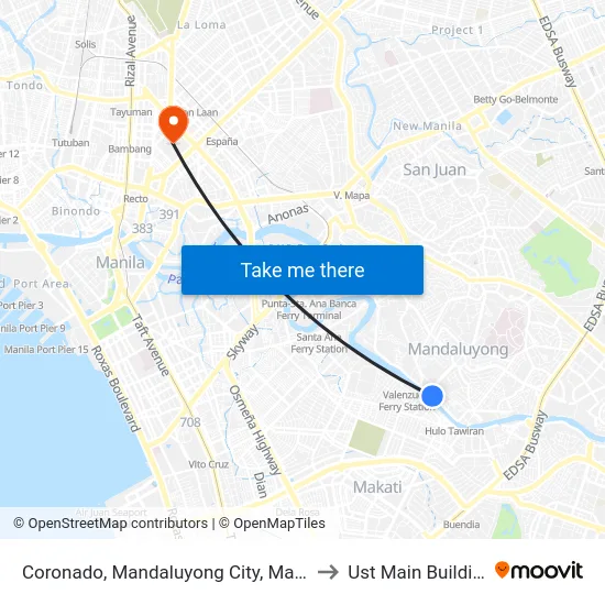 Coronado, Mandaluyong City, Manila to Ust Main Building map
