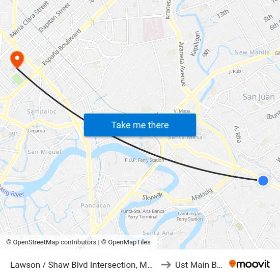 Lawson / Shaw Blvd Intersection, Mandaluyong City to Ust Main Building map