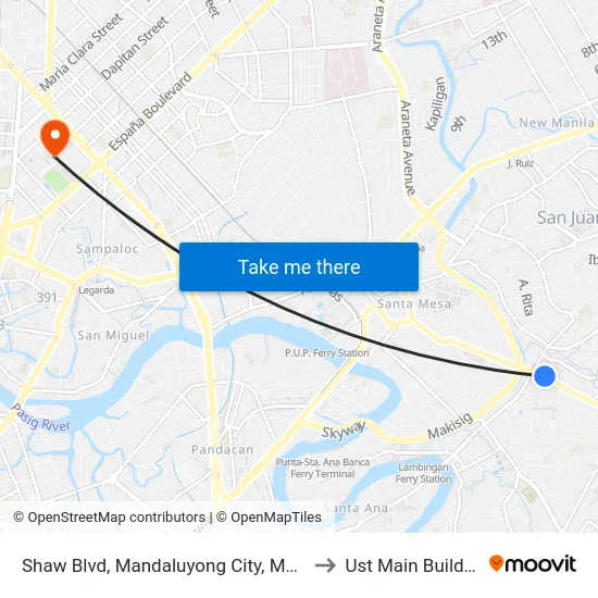 Shaw Blvd, Mandaluyong City, Manila to Ust Main Building map