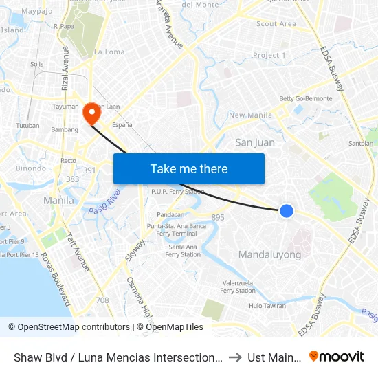 Shaw Blvd / Luna Mencias Intersection, Mandaluyong City, Manila to Ust Main Building map