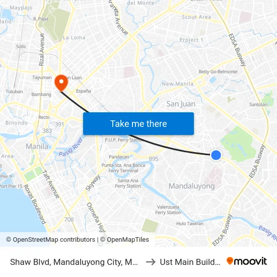 Shaw Blvd, Mandaluyong City, Manila to Ust Main Building map