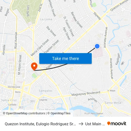 Quezon Institute, Eulogio Rodriguez Sr Ave, Quezon City, Manila to Ust Main Building map