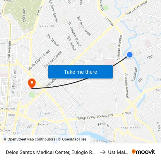 Delos Santos Medical Center, Eulogio Rodriguez Sr. Ave, Quezon City, Manila to Ust Main Building map