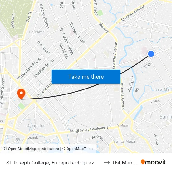 St.Joseph College, Eulogio Rodriguez Sr. Ave, Quezon City, Manila to Ust Main Building map