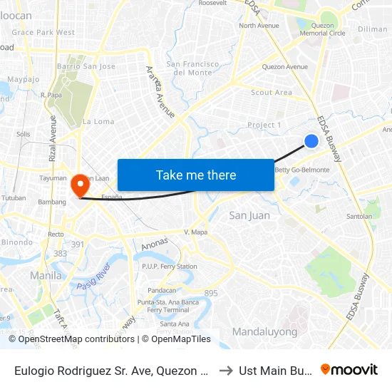 Eulogio Rodriguez Sr. Ave, Quezon City, Manila to Ust Main Building map