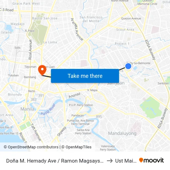 Doña M. Hemady Ave / Ramon Magsaysay Blvd Intersection, Quezon City, Manila to Ust Main Building map