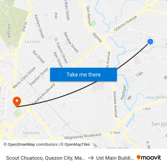 Scout Chuatoco, Quezon City, Manila to Ust Main Building map
