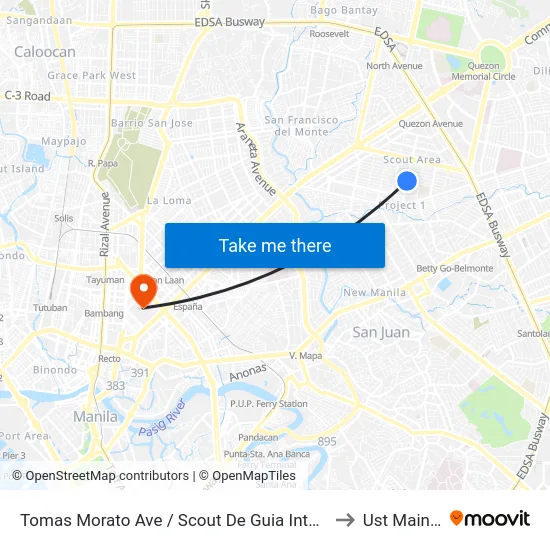 Tomas Morato Ave / Scout De Guia Intersection, Quezon City, Manila to Ust Main Building map