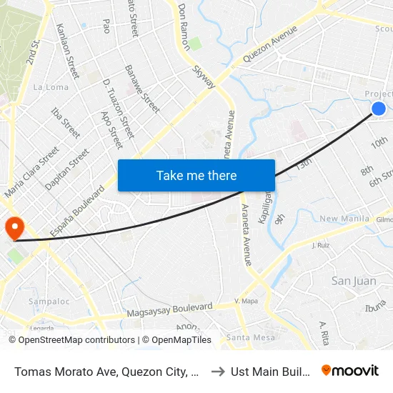 Tomas Morato Ave, Quezon City, Manila to Ust Main Building map