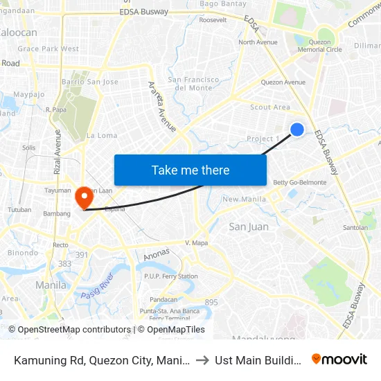 Kamuning Rd, Quezon City, Manila to Ust Main Building map