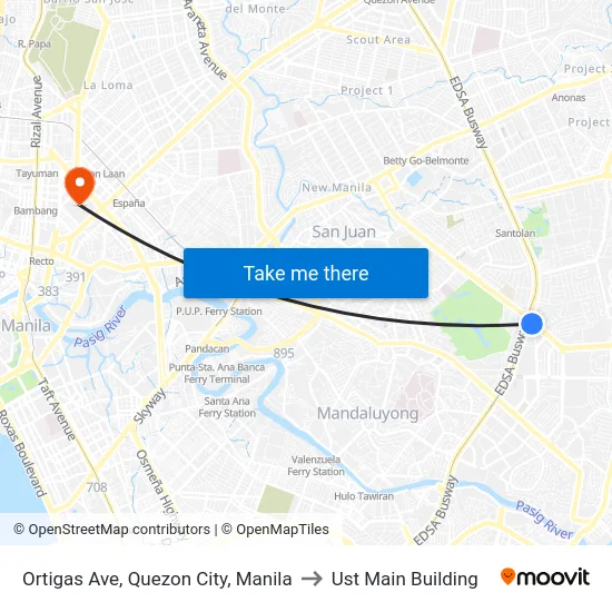 Ortigas Ave, Quezon City, Manila to Ust Main Building map