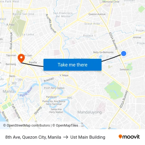 8th Ave, Quezon City, Manila to Ust Main Building map
