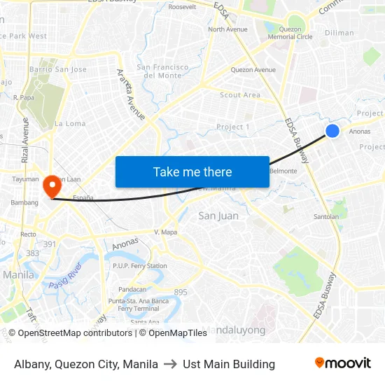 Albany, Quezon City, Manila to Ust Main Building map