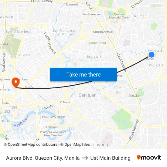 Aurora Blvd, Quezon City, Manila to Ust Main Building map