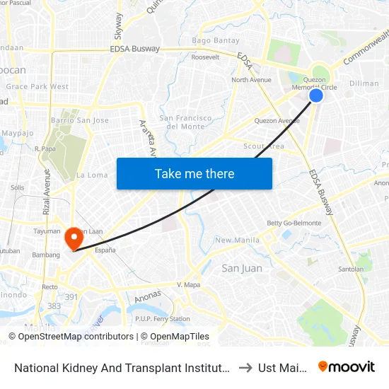National Kidney And Transplant Institute, East Ave, Quezon City, Manila to Ust Main Building map