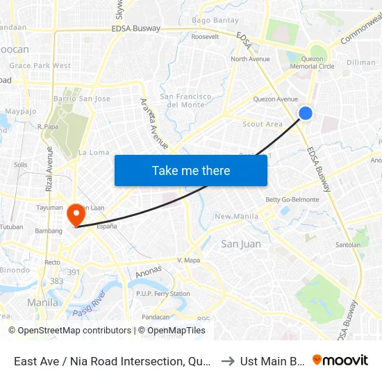 East Ave / Nia Road Intersection, Quezon City, Manila to Ust Main Building map