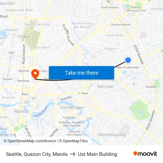 Seattle, Quezon City, Manila to Ust Main Building map
