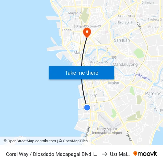Coral Way / Diosdado Macapagal Blvd Intersection, Lungsod Ng Pasay, Manila to Ust Main Building map