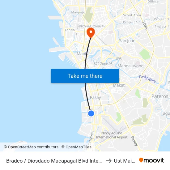 Bradco / Diosdado Macapagal Blvd Intersection, Lungsod Ng Pasay, Manila to Ust Main Building map